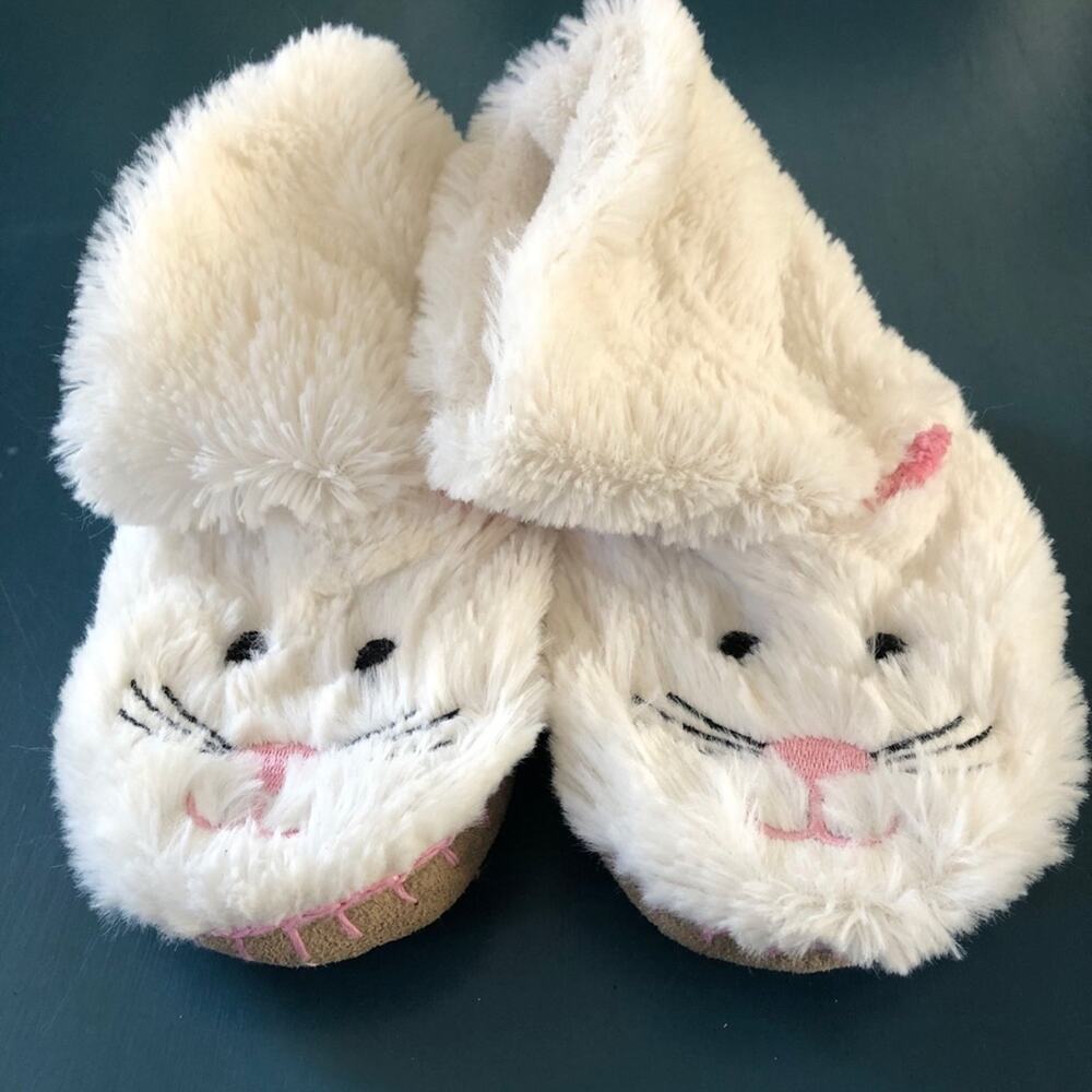 Hatley Little Blue House Kids Fuzzy Slouch Slippers Kitty Cat White Size S (5-7)